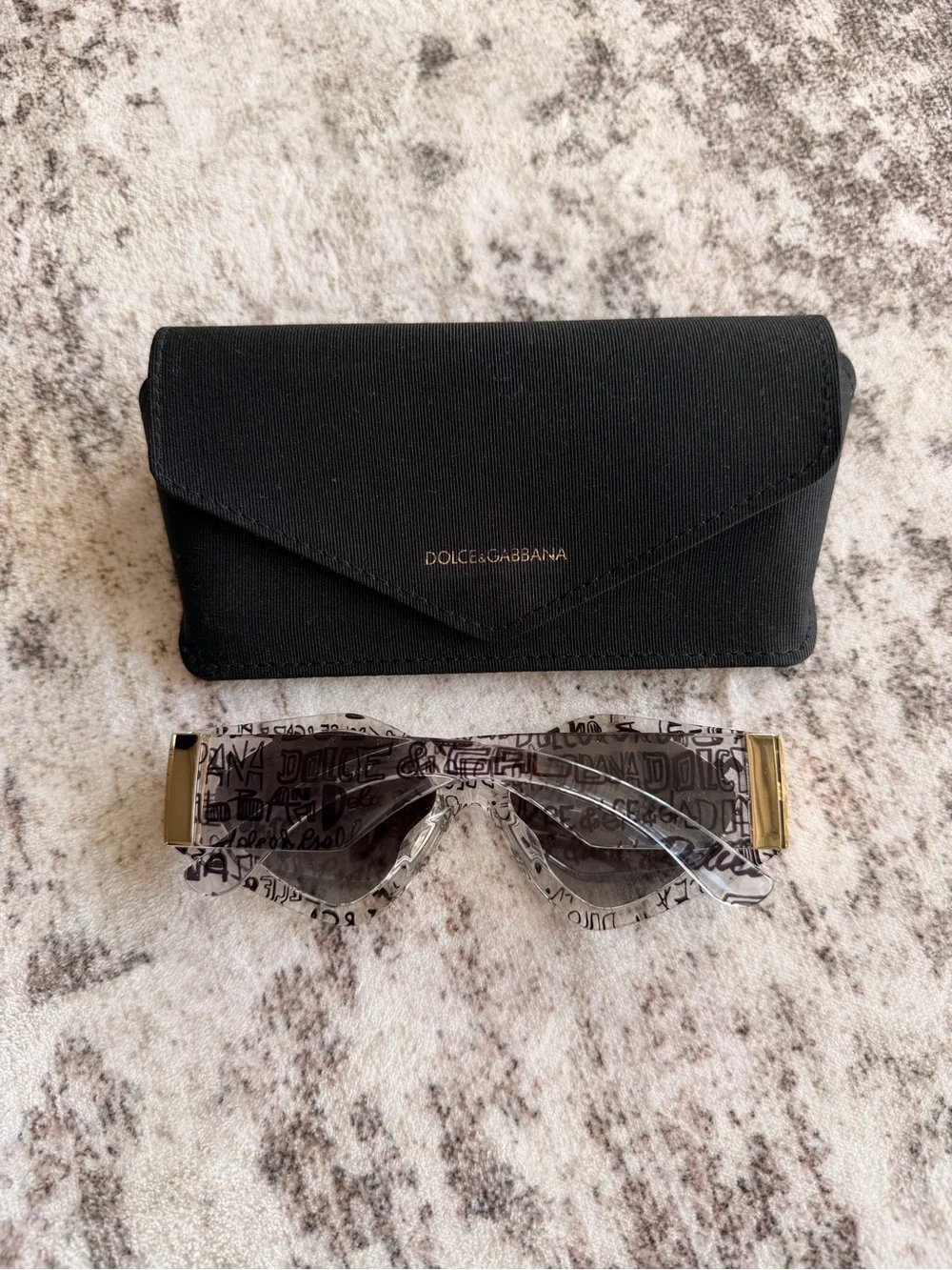 Dolce & Gabbana Black and Gold Logo Cat-Eye Sunglasses